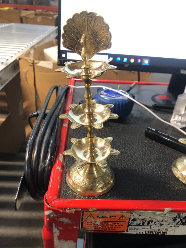 Photo 1 of **DAMAGED, 1 STATUE IS CROOKED***
Hashcart [8.5 inch] Brass Kerala Samai Diwali Dia for Puja - Standing Panchmahal Pooja Deepam Diya - Kutthu Vilakku Dia 3 in 1 Step