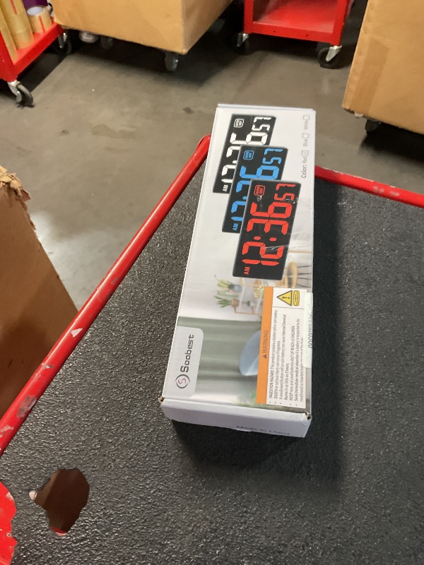 Photo 1 of Soobest LED Digital Wall Clock, Large Digital Clock Bold Numbers with Seconds for Seniors Visually Impaired?Plug Electric Clock Dimmable Auto DST Large Display 10 Inches (Red)