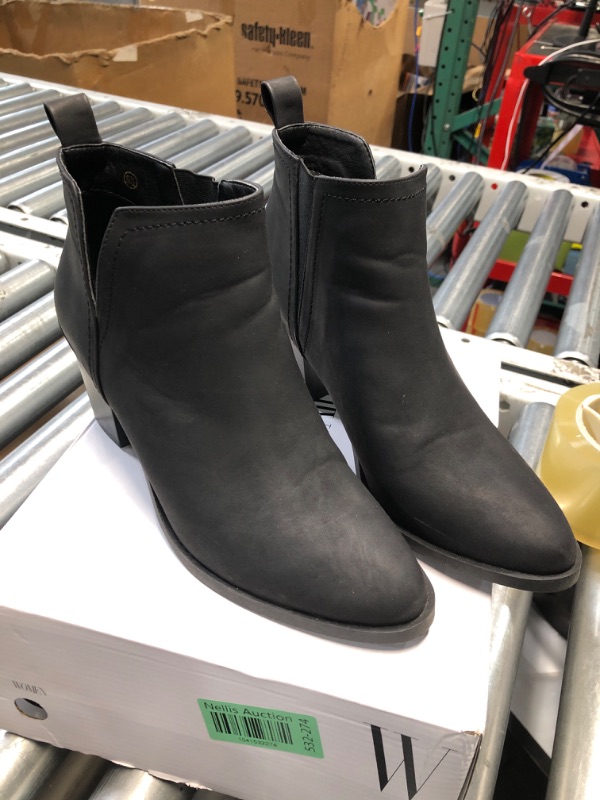 Photo 1 of ***STOCK PHOTO REFERENCE ONLY*** Womens Cut Out Ankle Boots Chunky Stacked Heel Almond Toe Slip on Western Booties SIZE 8.5