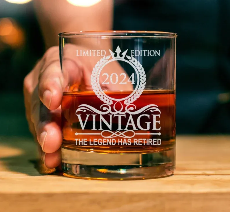 Photo 1 of ***STOCK PHOTO REFERENCE ONLY***LIGHTEN LIFE 2024 Retirement Gifts for Men 12 oz,Retirement Whiskey Glass in Valued Wooden Box,Funny Party Decoration,The Legend Has Retired Gifts