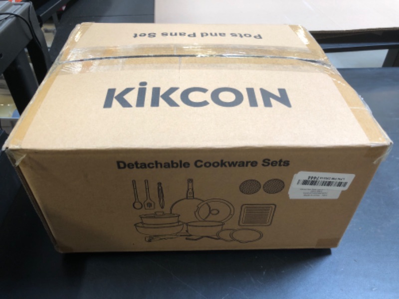 Photo 1 of KIKCOIN 22 Pcs Pots and Pans Set Non Stick, Detachable Handle Cookware Sets Nonstick, Non Toxic Induction RV Kitchen Cooking Set with Removable Handles, Dishwasher/Oven Safe (Black)