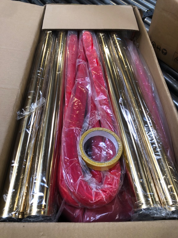Photo 1 of Therwen 4 Pcs Crowd Control Barriers and Red Carpet Runner Runway Rug 2 Velvet Rope Stainless Steel Stanchion Posts Queue Line Dividers with Tape for Party Wedding Hallway Events Outdoor Decorations