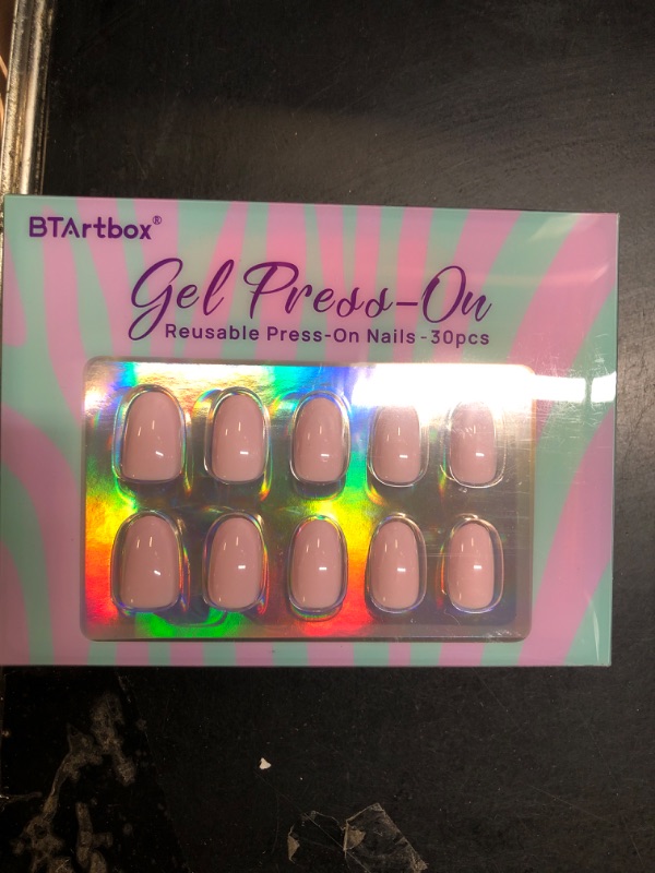 Photo 1 of BTArtbox Press On Nails Short - Soft Gel Press on Nails Short Oval Nails Pink Fake Nail with Nail Glue, Fit Perfectly, Reusable Glue On Nails in 16 Sizes, Cora