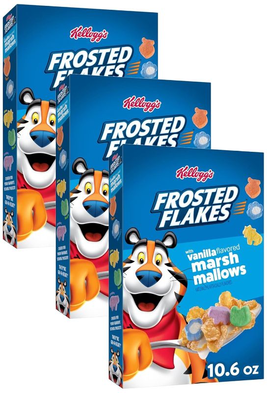 Photo 1 of Kellogg's Frosted Flakes Cold Breakfast Cereal, 7 Vitamins and Minerals, Kids Snacks, Original with Vanilla Flavored Marshmallows, 10.6oz Box PACK OF 10 3/4/25
