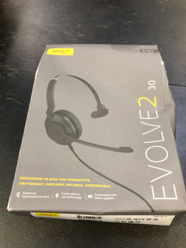 Photo 1 of Jabra Evolve2 30 UC Wired Headset, USB-A, Mono, Black – Lightweight, Portable Telephone Headset with 2 Built-in Microphones – Work Headset with Superior Audio and Reliable Comfort