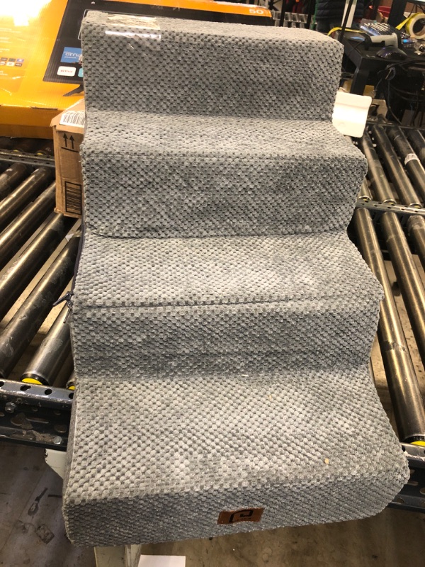 View 2 of EHEYCIGA Dog Stairs Ramp for Bed 18”H, 4-Step Dog Steps for High Bed, Pet Steps for Small Dogs and Cats, Non-Slip Balanced Dog Indoor Ramp, Grey