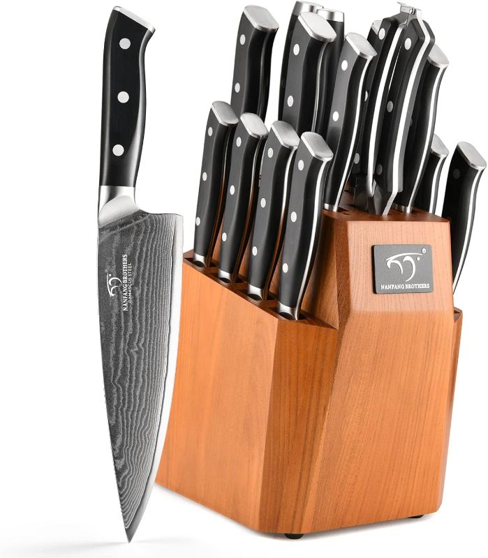 Photo 1 of Kitchen Knife Set, 18-Piece Damascus Kitchen Knife Set with Block, ABS Ergonomic Handle for Chef Knife Set, Knife Sharpener and Kitchen Shears, Knife Block Set
