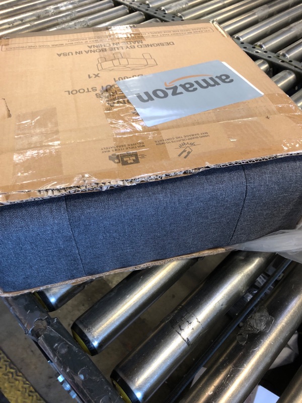 Photo 1 of LUE BONA Small Tufted Foot Stool, GREY Linen Rivet Tufted Footrest with Plastic Legs, 9''H, Rectangle Foot Stools for Adult with Non-Slip Pads, Sofa Footstool for Living Room, Couch