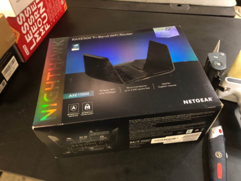 Photo 2 of NETGEAR Nighthawk WiFi 6E Router (RAXE500) - Security Features, 12-Stream Gigabit Router AXE11000 Tri-Band Wireless Speed (Up to 10.8Gbps), New 6GHz Band, Coverage up to 3,500 sq. ft, 60 Devices