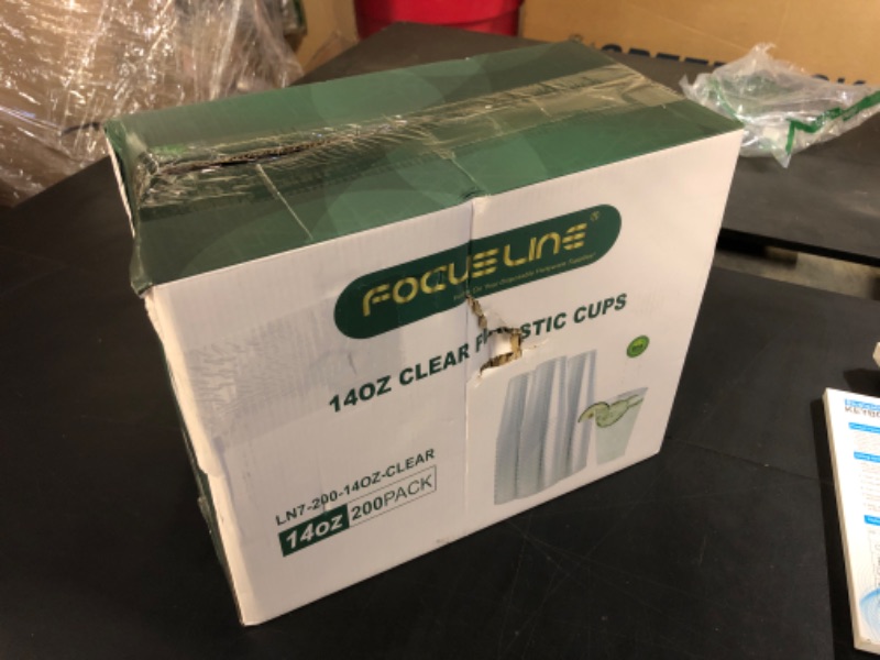 Photo 1 of FOCUSLINE 200 Count 14 oz Clear Plastic Cups, Large Disposable Cups Plastic Party Cup, 14 Ounce Heavy duty Clear Hard Plastic Cups for Party, Wedding, Thanksgiving, Halloween, Christmas