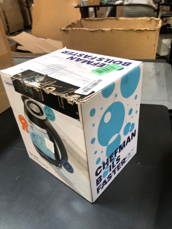 Photo 1 of Chefman Electric Kettle, 1.8L 1500W, Hot Water Boiler, Removable Lid for Easy Cleaning, Auto Shut Off, Boil-Dry Protection, Stainless Steel Filter, BPA Free, Borosilicate Glass Electric Tea Kettle