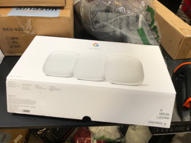 Photo 2 of Google Nest WiFi Pro - 6E - Reliable Home Wi-Fi System with Fast Speed and Whole Home Coverage - Mesh Router - 3 Pack - Snow