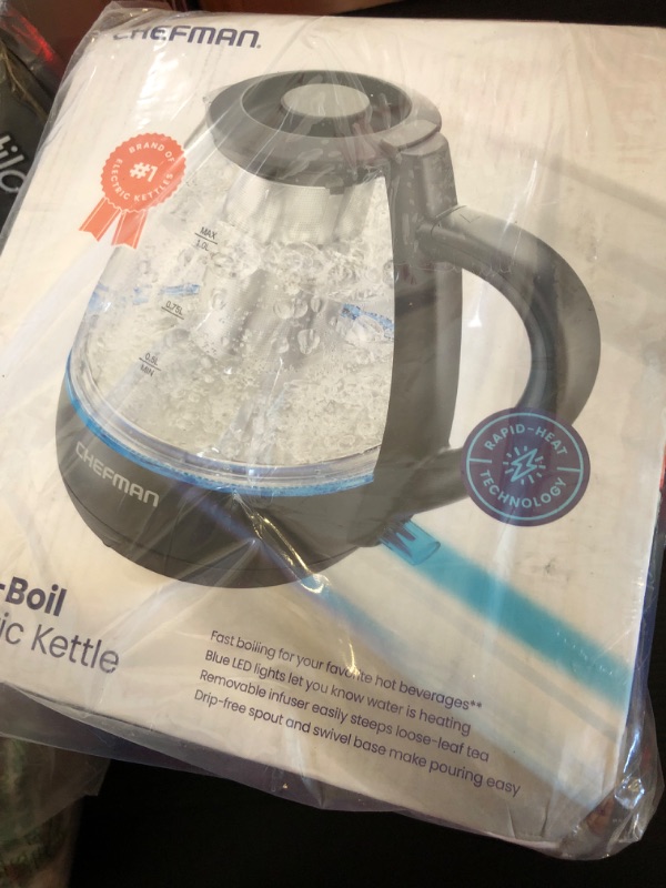 Photo 1 of Chefman Electric Kettle with Tea Infuser, 1L 1500W, Removable Lid for Easy Cleaning, Boil-Dry Protection, Stainless Steel Filter, BPA Free, Auto Shut Off Hot Water Boiler, Small Electric Tea Kettle