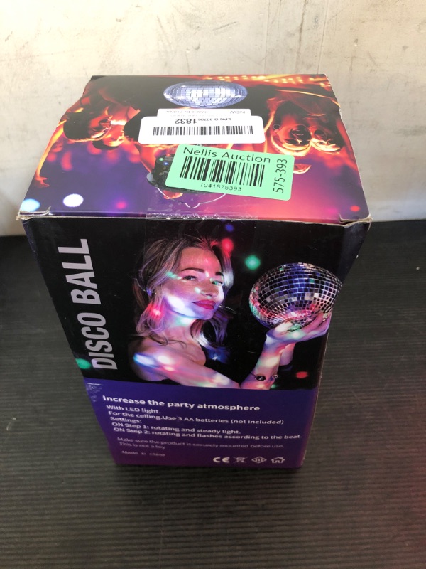 Photo 1 of 10RPM Disco Ball with Motor and 6Inch Mirror Ball — Plug/Battery Operated Disco Motor with 18 LED Beads 4 Color Lights and Remote Control, for Birthday Party, Back to 70s Theme Party Atomosphere