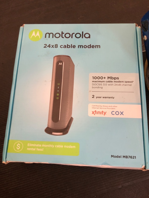 Photo 1 of Motorola MB7621 Cable Modem | Pairs with Any WiFi Router | Approved by Comcast Xfinity, Cox, and Spectrum | for Cable Plans Up to 900 Mbps | DOCSIS 3.0