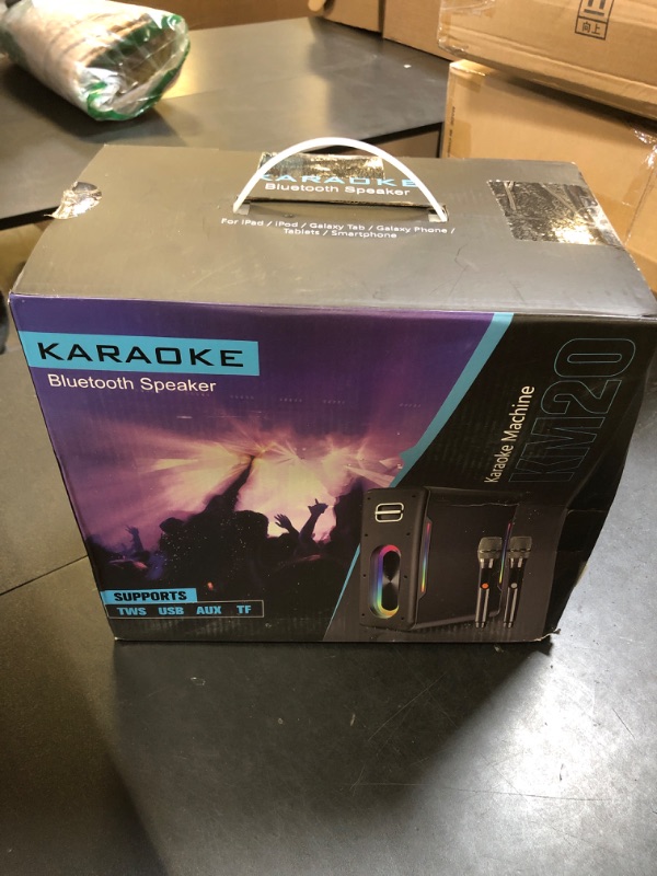 Photo 1 of Karaoke Machine with Two Wireless Microphones, Powerful Portable Bluetooth Speaker for Adults & Kids, PA System with 2 Voice Mode, LED Lights, Supports BT/TWS/AUX/USB/TF for Party (Black)