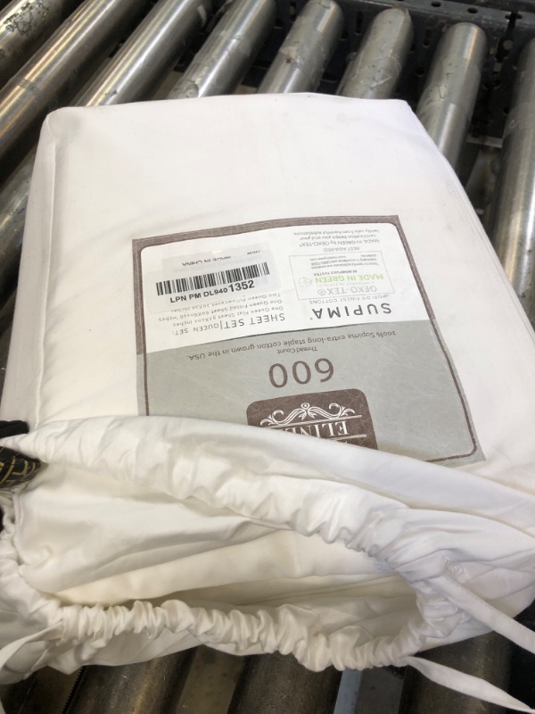 Photo 1 of ELINEN 100% Supima Cotton Sheets 600 Thread Count,Bed Sheet Set Queen Size Sheets 4 Pieces,Soft & Silk Sateen Weave, Fits Mattress Up to 18",Deep Pocket, Breathable & Fade Resistant(White,Queen)