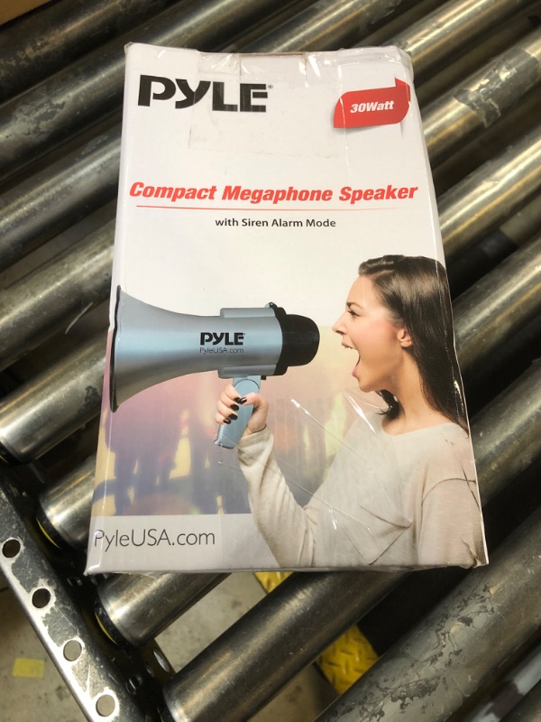 Photo 2 of PYLE Portable Megaphone Speaker Siren Bullhorn - Compact and Battery Operated with 30 Watt Power, Microphone, 2 Modes, PA Sound and Foldable Handle for Cheerleading and Police Use PMP34PK