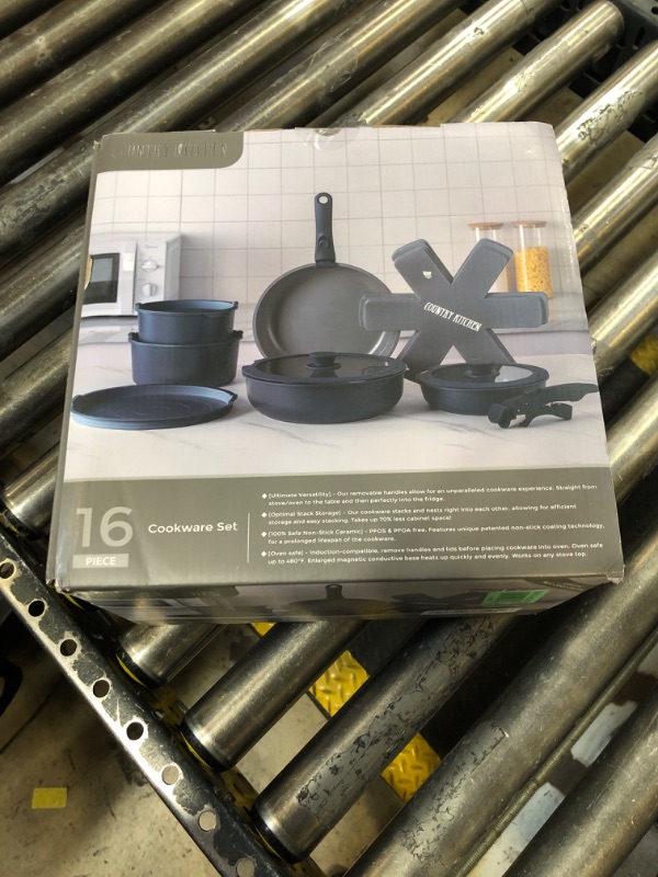 Photo 2 of Country Kitchen Cookware Set with Removable Handle, Oven & RV Safe Pots and Pans Set, Denim, Original