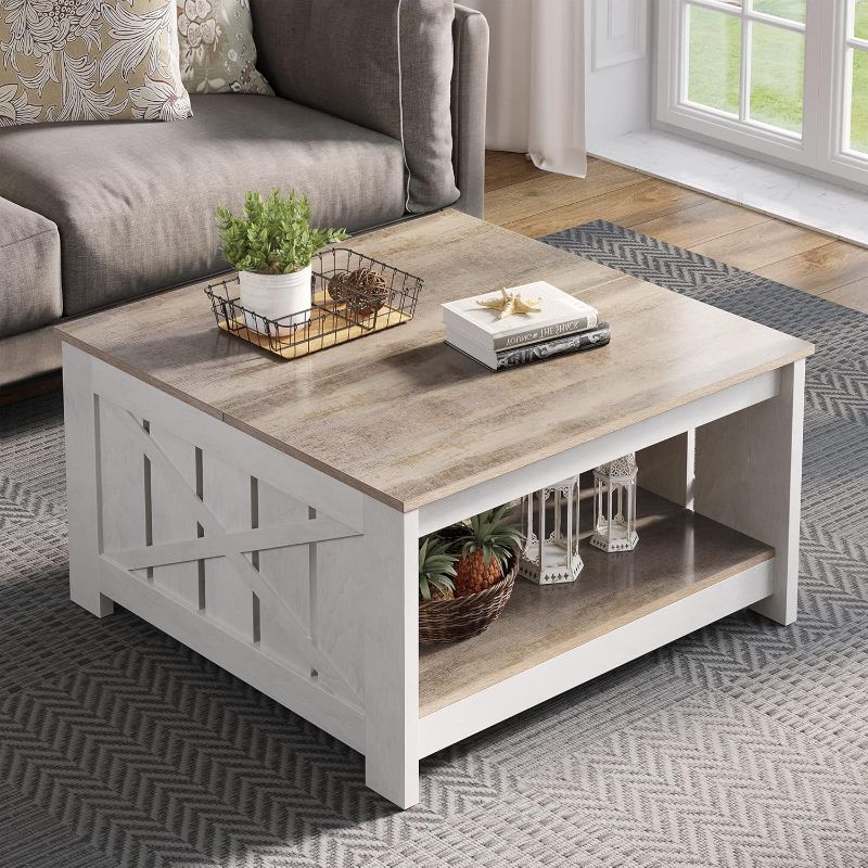 Photo 1 of YITAHOME Coffee Table Farmhouse Coffee Table with Storage Rustic Wood Cocktail Table, Square Coffee Tables for Living Meeting Room with Half Open Storage Compartment, Grey Wash
