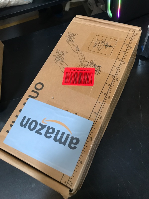 Photo 1 of HUANUO Dual Monitor Stand - Full Adjustable Monitor Desk Mount Swivel Vesa Bracket with C Clamp, Grommet Mounting Base for 13 to 32 Inch Computer Screens - Each Arm Holds 4.4 to 19.8lbs