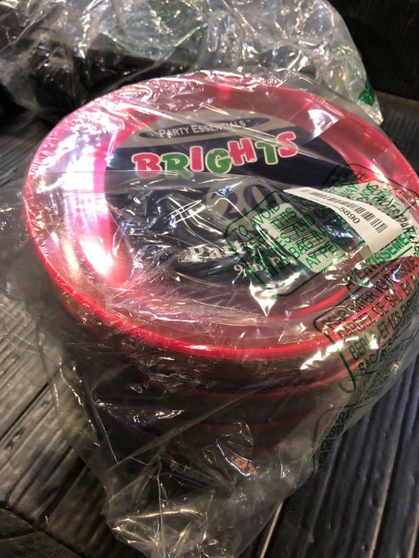 Photo 1 of Party Essentials Hard Plastic 9-Inch Round Party/Luncheon Plates, Assorted Neon, 80-Count