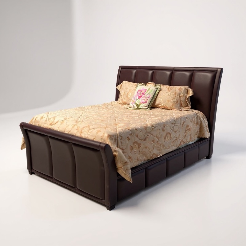 Photo 1 of DARK BROWN LEATHER KING SLEIGH BED W BEDDING (MATTRESS NOT INCLUDED)
