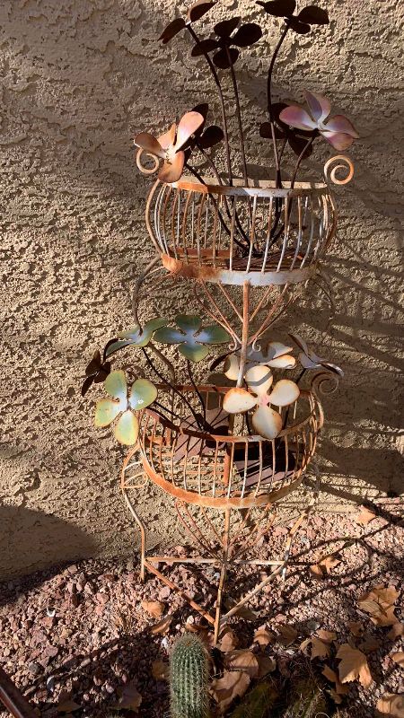 Photo 1 of RUSTIC WROUGHT IRON BENCH, 2 TIERED RUSTIC WROUGHT IRON FLOWER  PLANTER