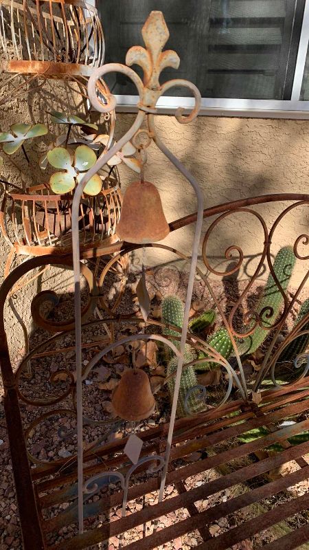 Photo 1 of RUSTIC WROUGHT IRON BENCH, 2 TIERED RUSTIC WROUGHT IRON FLOWER  PLANTER