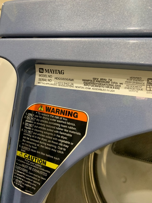 Photo 1 of maytag Gas dryer
maytag model no. MDG5806AWK