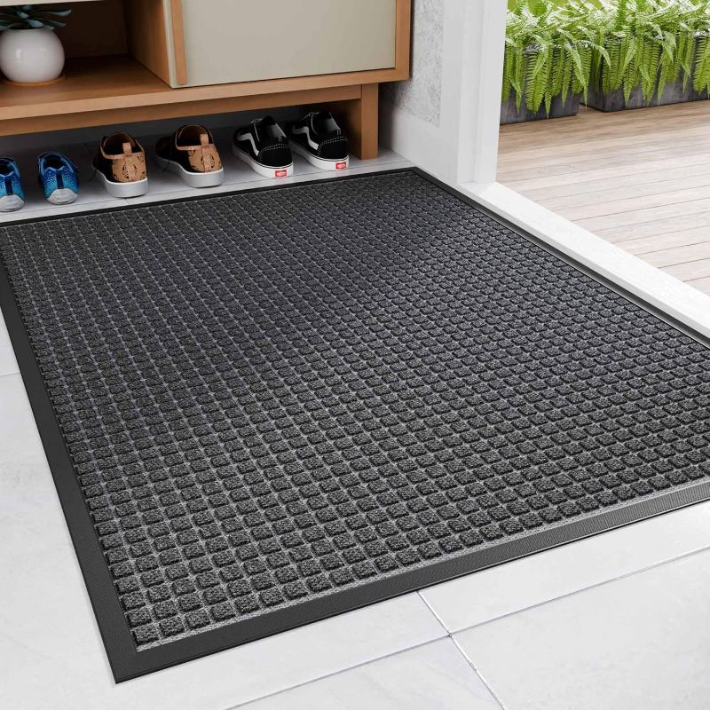 Photo 1 of Door Mats, All-Season Non Slip Welcome Doormat for Outdoor Indoor, Heavy Duty Absorbent Dirt Trapper Low-Profile Floor Mat for Entryway, Patio, Garage, Easy to Clean, 35 x 59 Inch, Black