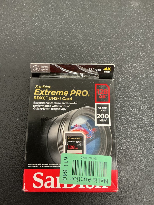 Photo 1 of SanDisk 128GB Extreme PRO SDXC UHS-I Memory Card - C10, U3, V30, 4K UHD, SD Card - SDSDXXD-128G-GN4IN
