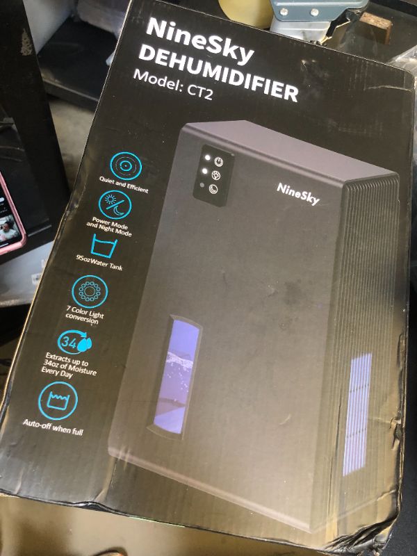 Photo 1 of NineSky Dehumidifier for Home, 95 OZ Water Tank, (1000 sq.ft) Dehumidifiers for Bathroom Bedroom Basement with Auto Shut Off,7 Colors LED Light (Black)