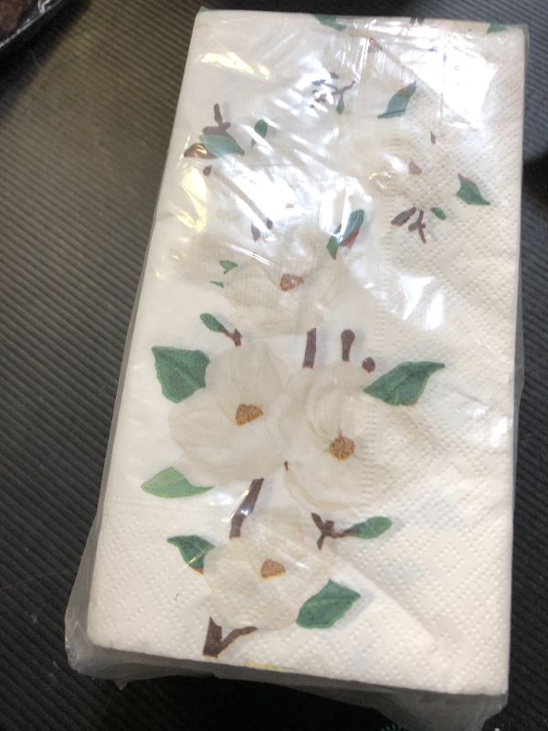Photo 1 of 100Pcs Floral White Magnolia Blossom Guest Napkins 3 Ply Spring Flower Napkins Disposable Paper Guest Towels for Bathroom Wedding Birthday Bridal Baby Shower Easter Floral Tea Party Easter Day