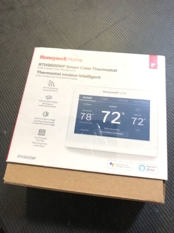 Photo 1 of Honeywell Home RTH9600WF Smart Color Thermostat Energy Star Wi-Fi Programmable Touchscreen Alexa Ready - C-Wire Required, Not Compatible with Line Volt Heating