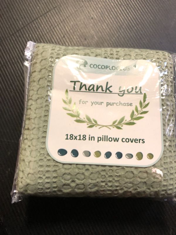 Photo 1 of COCOPLOCEUS Sage Green Pillow Covers 18x18 Boho Throw Pillow Covers Set of 2 Decorative Pillow Shams Stone Washed Cotton Pillowcase for Couch Sofa Chair Bed Car