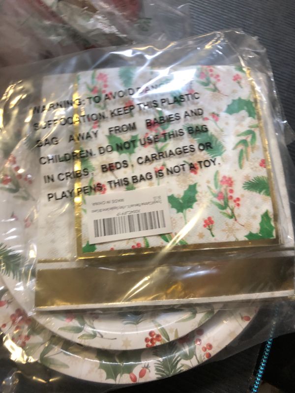 Photo 1 of 120PCS Christmas Plates and Napkins, Serve 30 Guests - Holly Disposable Tableware for Merry Christmas Party Decorations