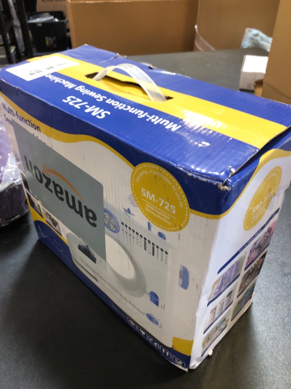 Photo 1 of Stoigeld Sewing Machine for Beginners with 20 Pcs Fabric and 32 Pcs Sewing Threads Kit,Portable Sewing Machine with 12 Built-in Stitches,2 Speed(High-Low Speeds) - White Blue