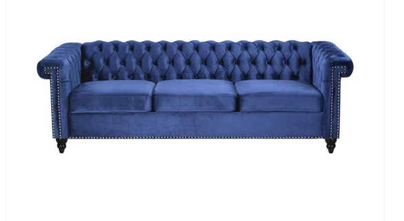 Photo 1 of ZYIERE TUFTED CHESTERFIELD 3 SEATER NAILHEAD BLUE SOFA