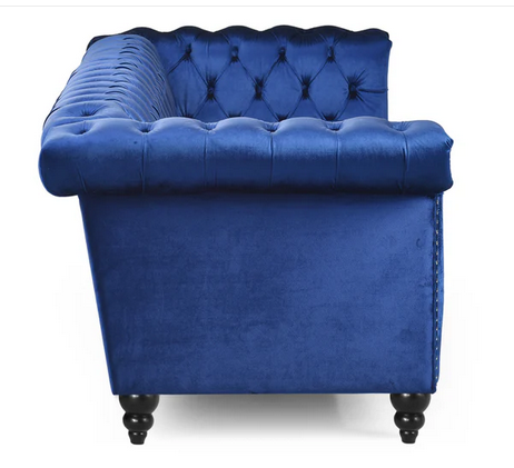 Photo 1 of ZYIERE TUFTED CHESTERFIELD 3 SEATER NAILHEAD BLUE SOFA