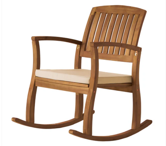 Photo 1 of SADIE OUTDOOR ACACIA WOOD TEAK FINISH CREAM CUSHION ROCKER