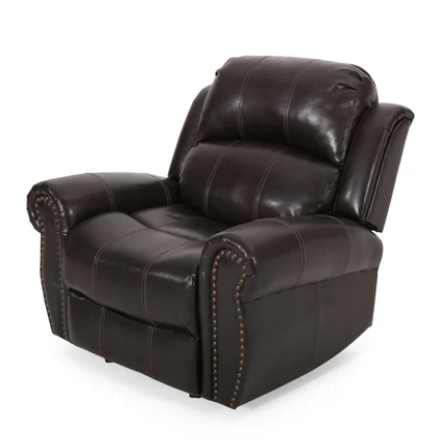 Photo 1 of HARBOR BROWN LEATHER NAIL HEAD GLIDER RECLINER CLUB CHAIR DARK BROWN