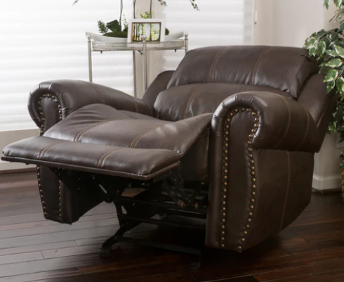 Photo 1 of HARBOR BROWN LEATHER NAIL HEAD GLIDER RECLINER CLUB CHAIR DARK BROWN 
