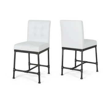 Photo 1 of 2-SAVANNAH INDUSTRIAL MODERN 24" COUNTER STOOL WITH FAUX LEATHER BACKING AND METAL PIPE BASE WHITE