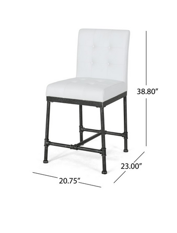 Photo 1 of 2-SAVANNAH INDUSTRIAL MODERN 24" COUNTER STOOL WITH FAUX LEATHER BACKING AND METAL PIPE BASE WHITE 