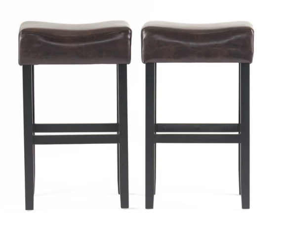 Photo 1 of 2-ADLER 30" BROWN LEATHER BACKLESS BAR STOOLS