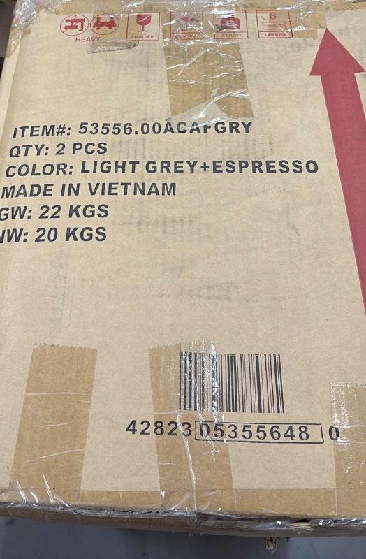 Photo 1 of 2-PETERBOROUGH MODERN 26 INCH FABRIC LIGHT GRAY AND ESPRESSO COUNTER STOOLS