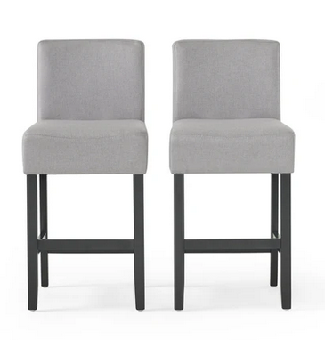 Photo 1 of 2-PETERBOROUGH MODERN 26 INCH FABRIC LIGHT GRAY AND ESPRESSO COUNTER STOOLS