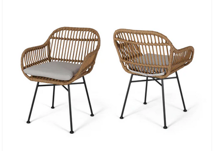 Photo 1 of 2-RODNEY OUTDOOR WOVEN FAUX RATTAN CHAIRS WITH CUSHIONS