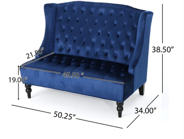 Photo 1 of LEONA FRENCH STYLE HIGH BACK TUFTED WINGED VELVET LOVESEAT IN NAVY BLUE